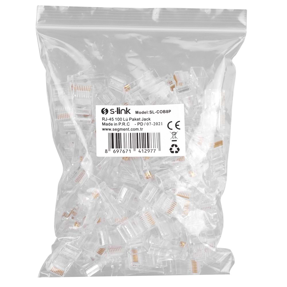 S-LİNK SL-COB8P RJ-45 100 lü PAKET JACK SL-COB8P