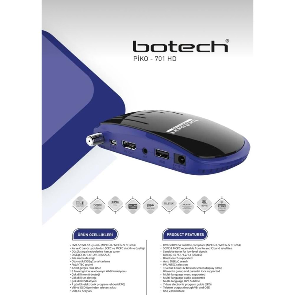 BOTECH PİKO-701 HD UYDU ALICISI MİNİ HD UYDU CİHAZI