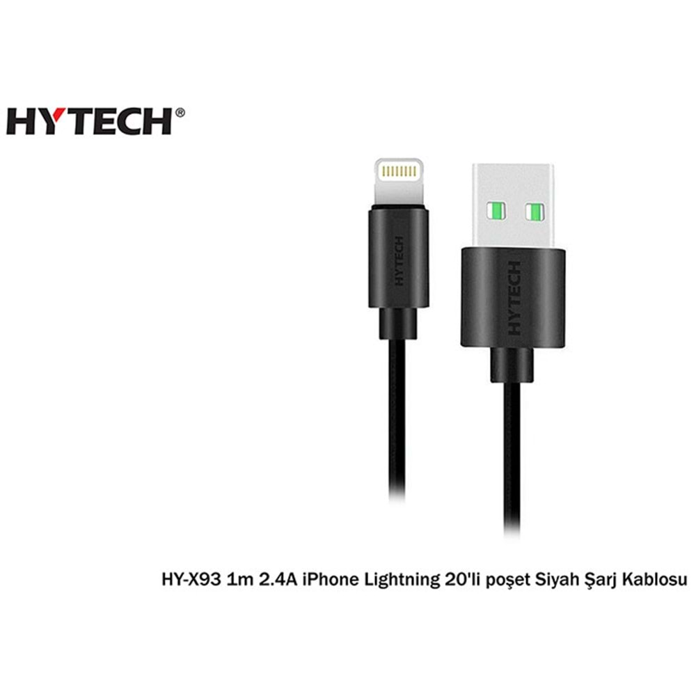 HYTECH HY-X93 1m 2.A iPHONE LİGHTNİNG Siyah/Beya ŞARJ KABLO POŞETLİ