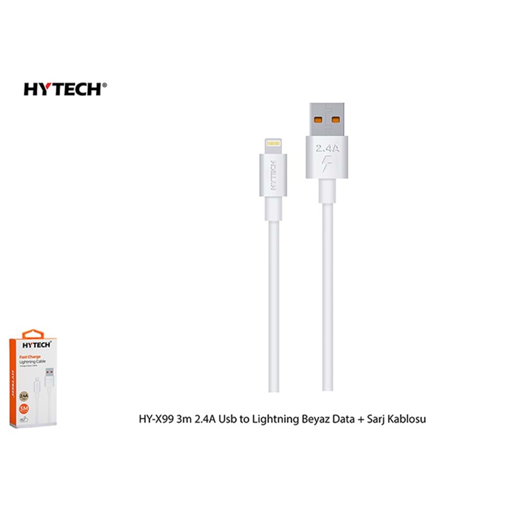HYTECH HY-X99 3m 2.4A USB to LIGHTNİNG BEYAZ DATA+SARJ KABLOSU