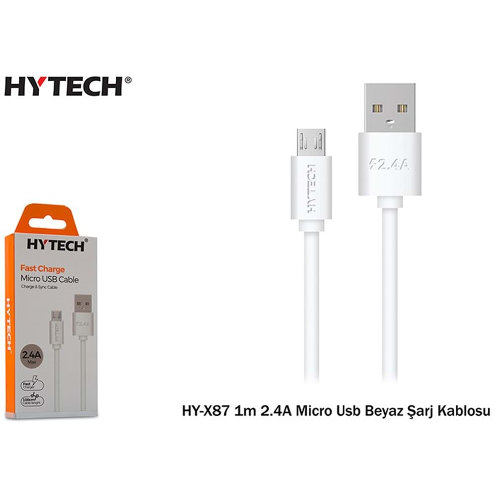 HYTECH HY-X87 1m 2.4A MİCRO USB BEYAZ ŞARJ KABLOSU