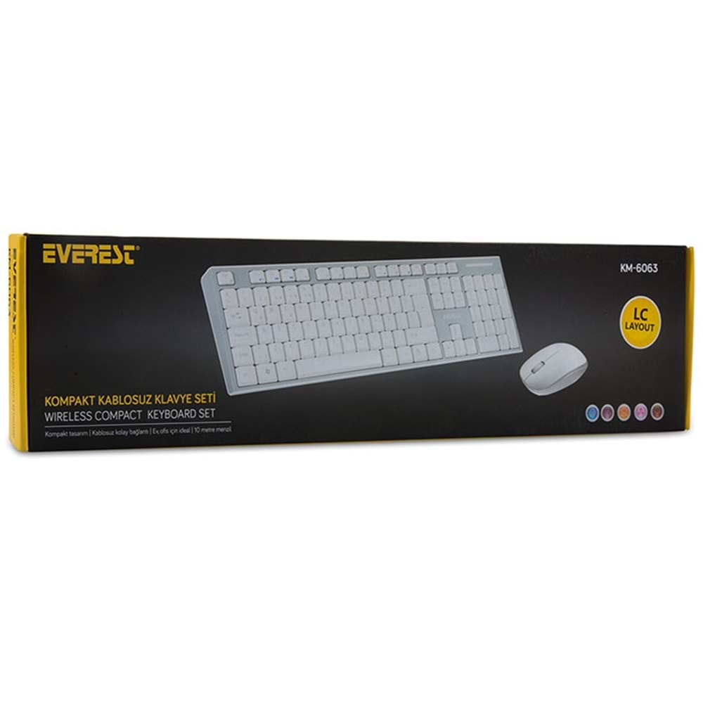 EVEREST KM-6063 BEYAZ-GRİ KABLOSUZ Q M.M KLAVYE+MOUSE SET