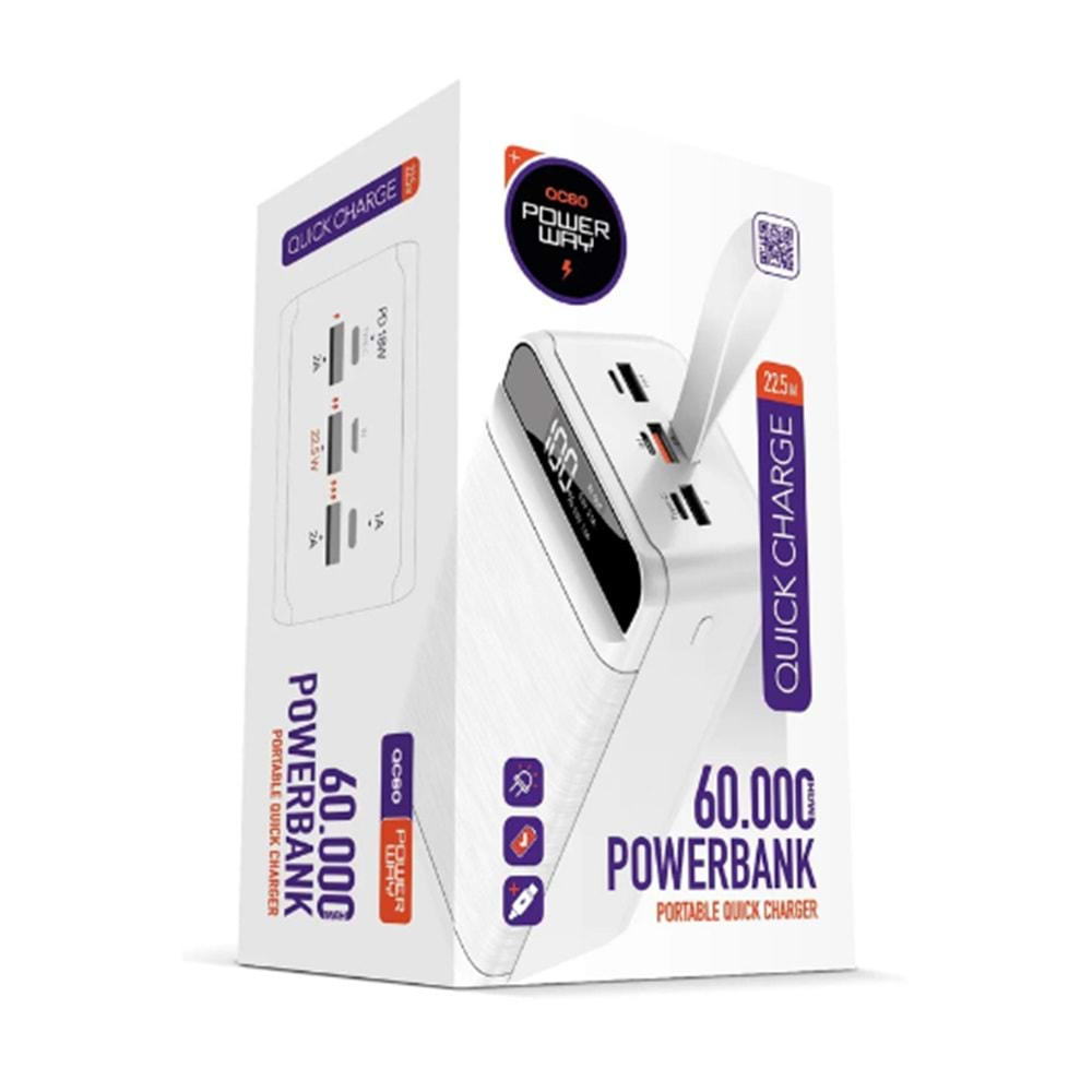 Powerway QC60 60000 Amper Pd 22.5W Powerbank