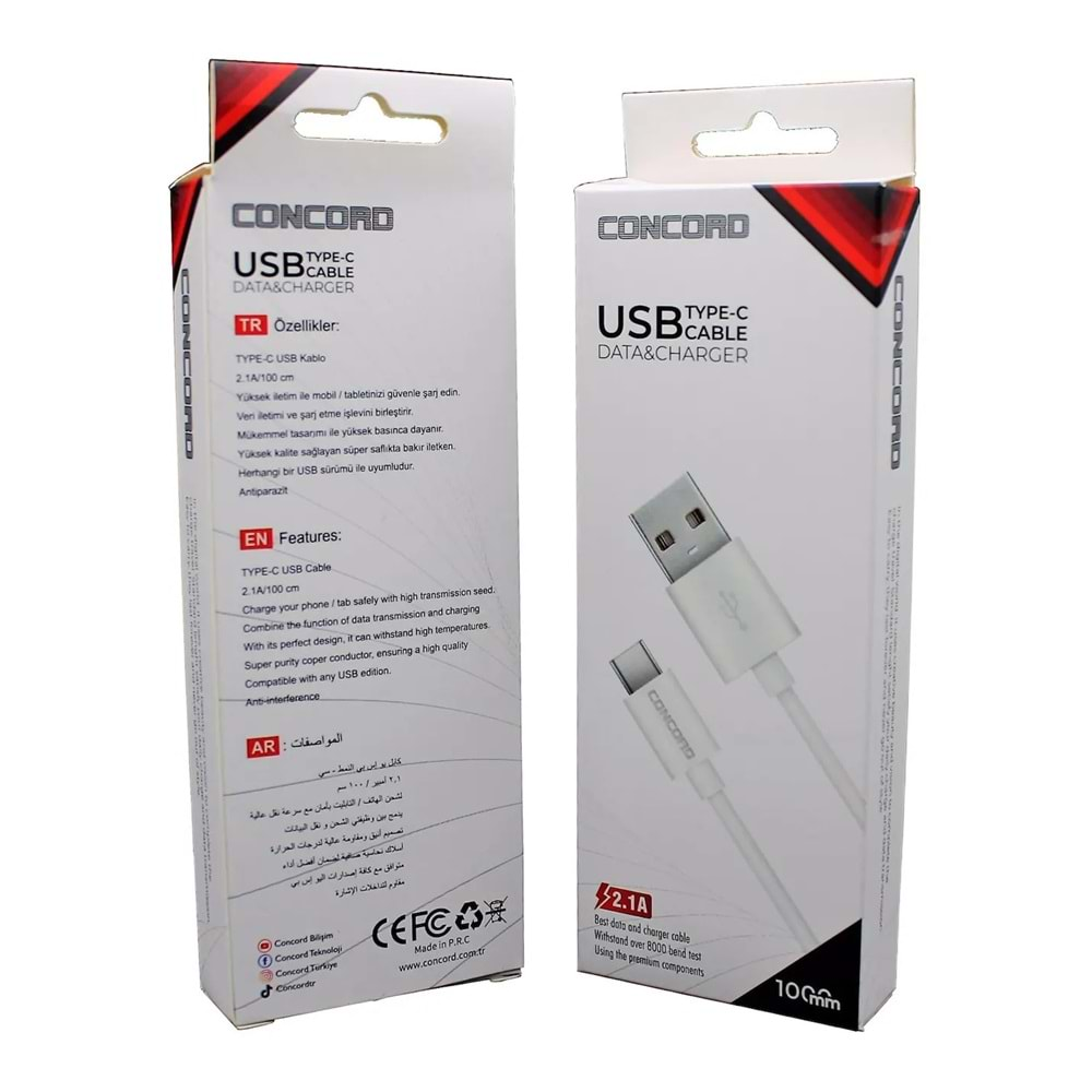 Concord C-821 Type-C USB Data Şarj Kablosu