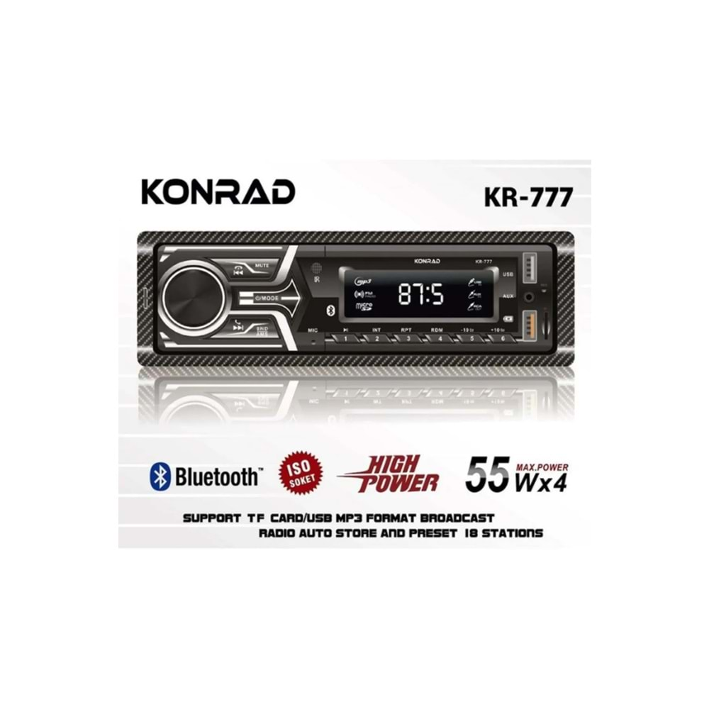 Konrad KR-777 KR-888 4x50 Watt Çift USB/SD/FM Bluetooth Oto Teyp