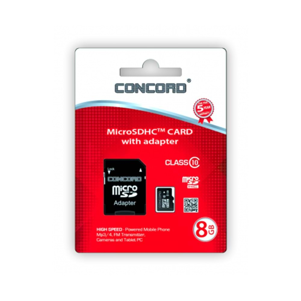 Concord C-M8 8 GB Adaptörlü CLASS 10 Micro SD Hafıza Kartı