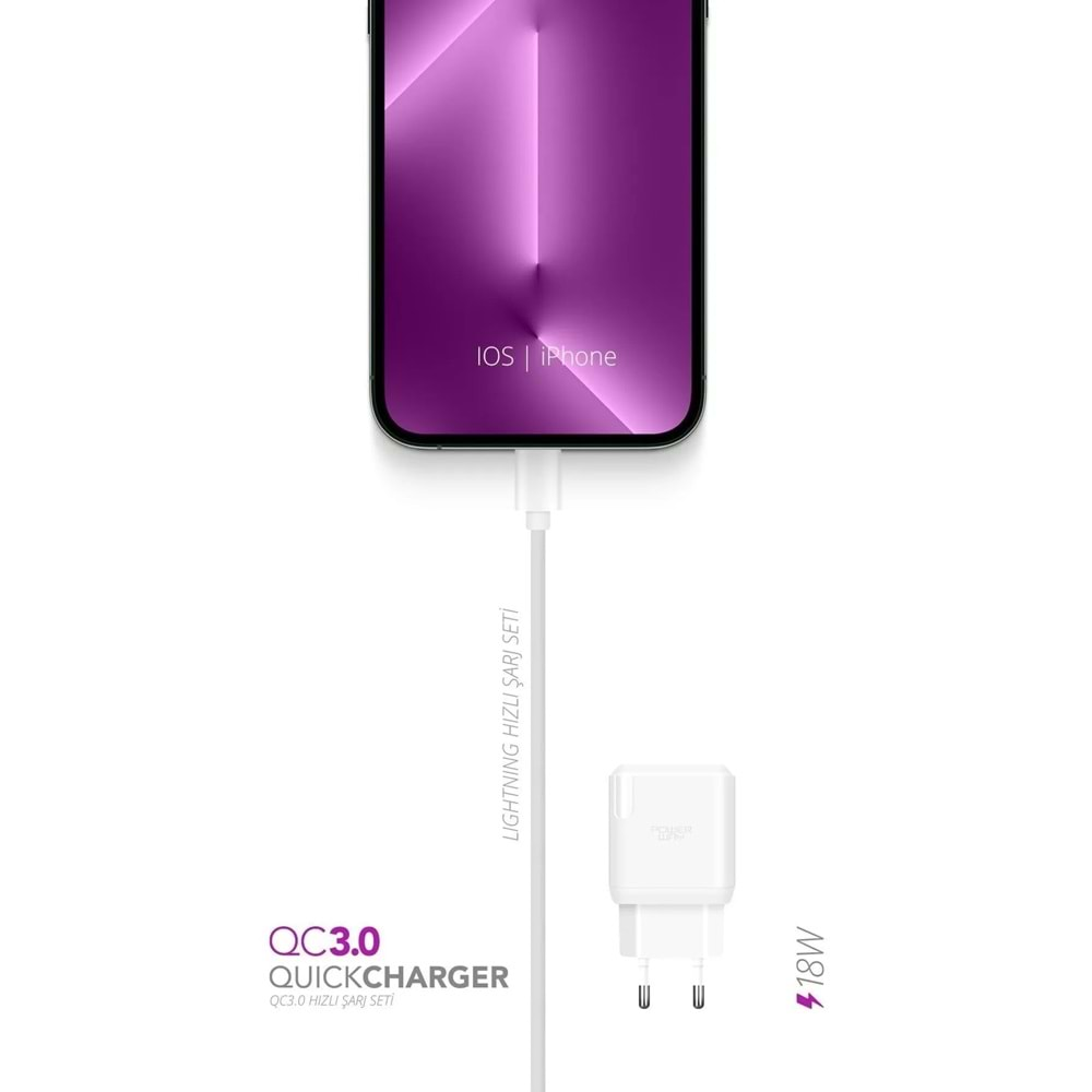 POWERWAY QCL30 İPHONE (QC3.0) 18W HIZLI ŞARJ SETİ