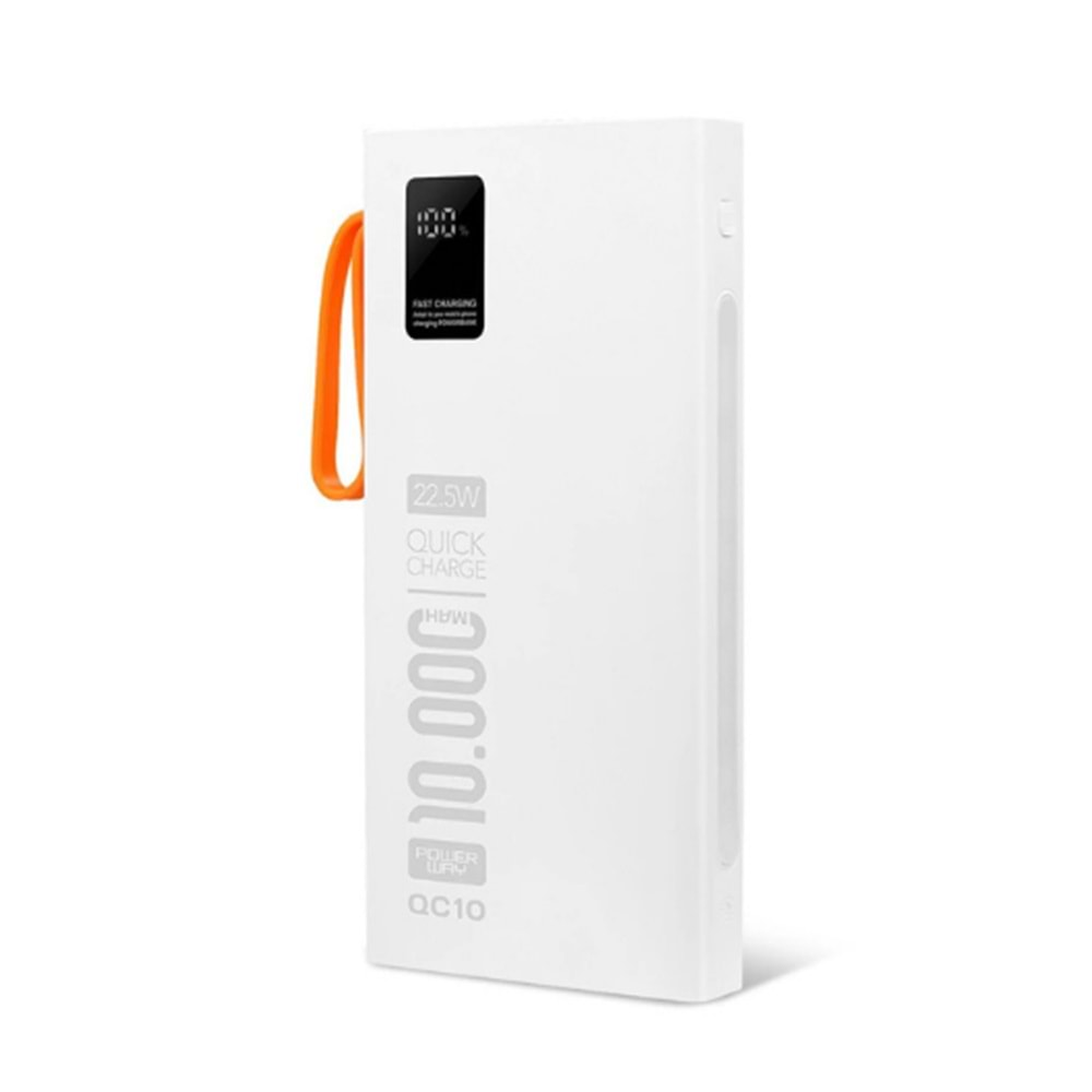 Powerway QC10 10.000 Mah Pd 22.5W Dahili Kablolu Hızlı Şarj Led Fener Gerçek 10.000 Mah Powerbank