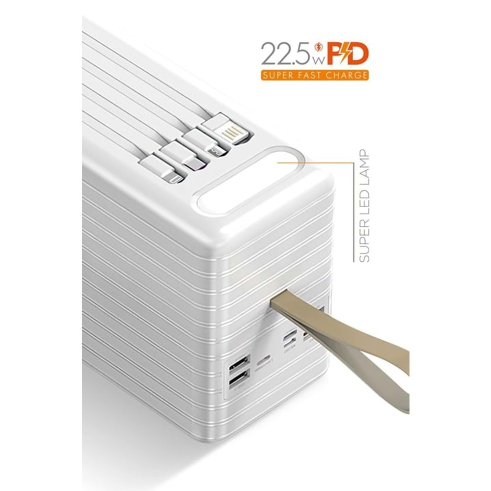 Powerway TRAFO120 120.000 Mah PD 22.5W Hızlı Şarj Dahili Kablolu Gerçek 120.000 Mah Trafo Siyah Powerbank