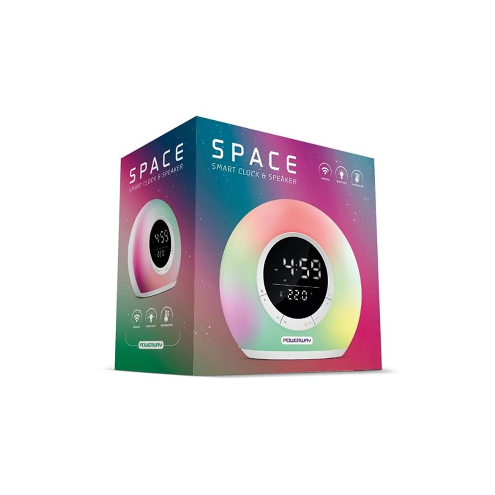 Powerway SPACE Saat Alarm Usb Aux Müzik Çalar Radyo Gece Lambası Taşınabilir Space Bluetooth Hoparlör