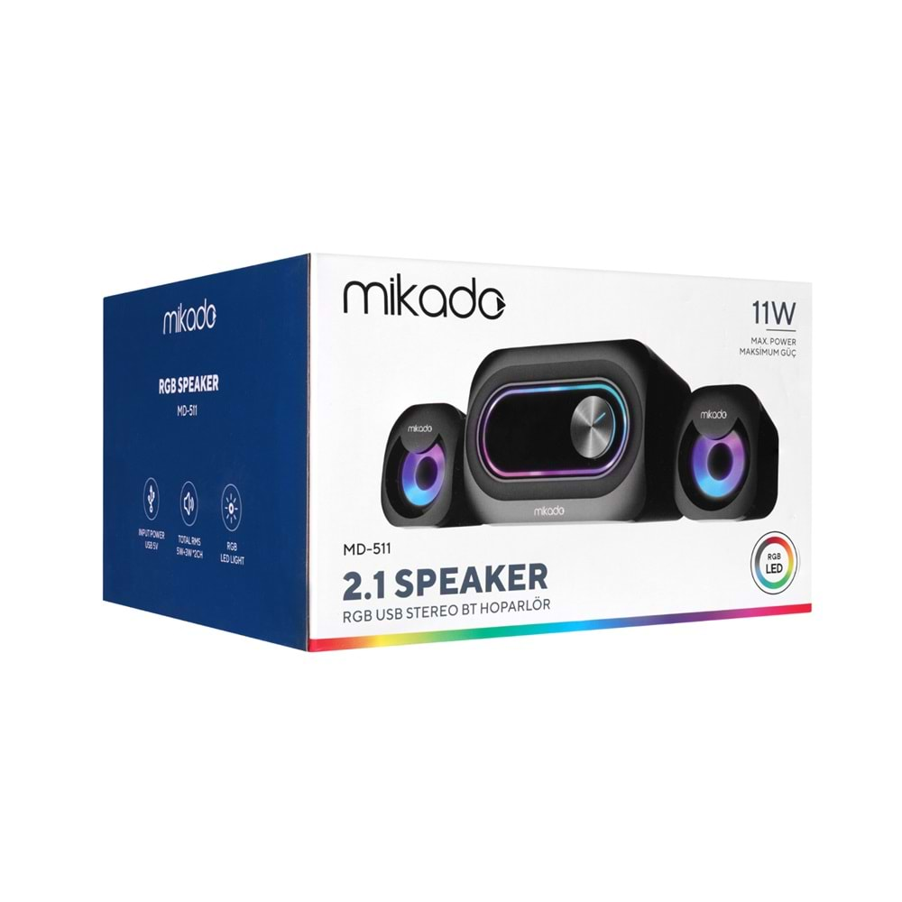 Mikado MD-511 5W+3Wx2 USB RGB Ledli 2,1 Gaming Speaker Hoparlör