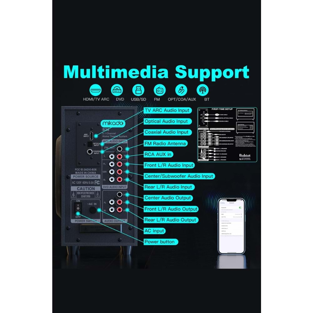 MİKADO MD-381BT 5+1 Usb+SD+FM Destekli Multimedia Bluetooth Speaker