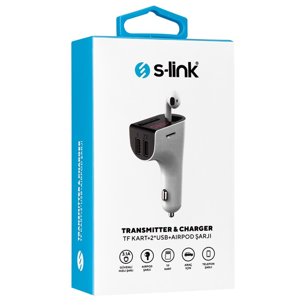 S-link SL-BT245 5V 3.1A/5V 1A Bluetooth Kulaklık ve TF+USB Fm Transmitter