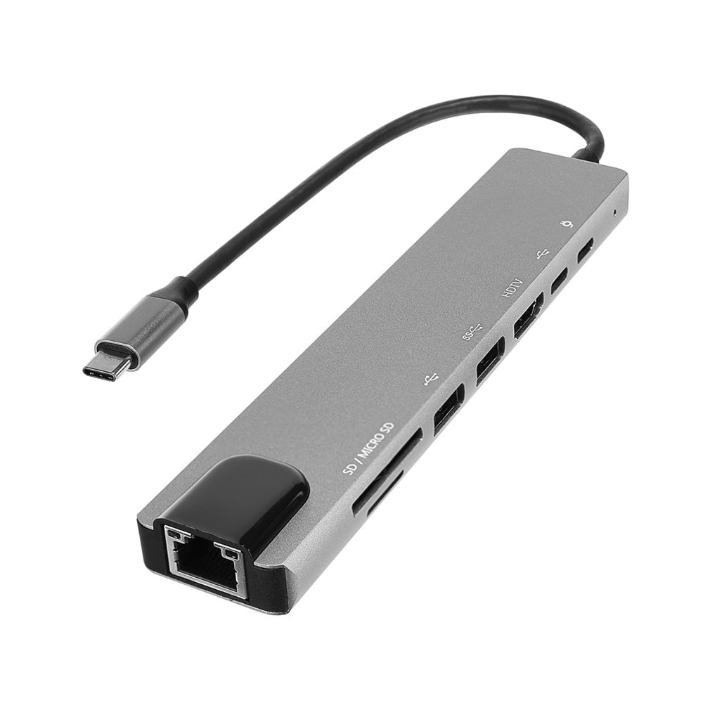 Bawerlink BW-2024 8 In 1 Type-C To Ethernet USB 3.0 HDMI Type-C PD Kart Okuyucu