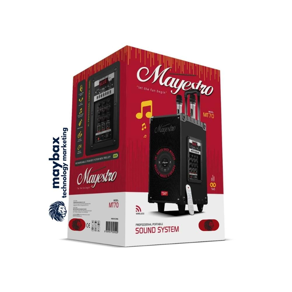 Powerway MT70 Şarjlı Çift Mikrofonlu Hoparlör Karaoke Sistemi Taşınabilir Amfi Bluetooth Hoparlör