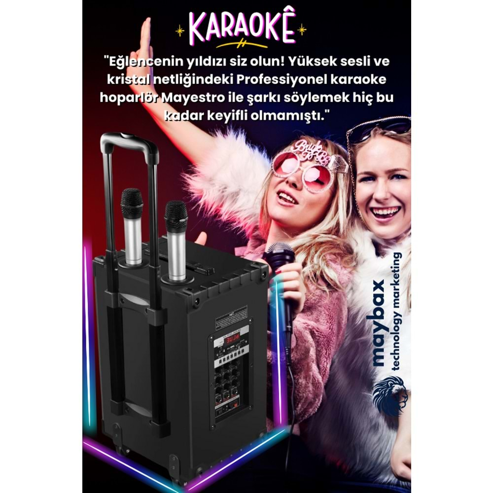 Powerway MT70 Şarjlı Çift Mikrofonlu Hoparlör Karaoke Sistemi Taşınabilir Amfi Bluetooth Hoparlör