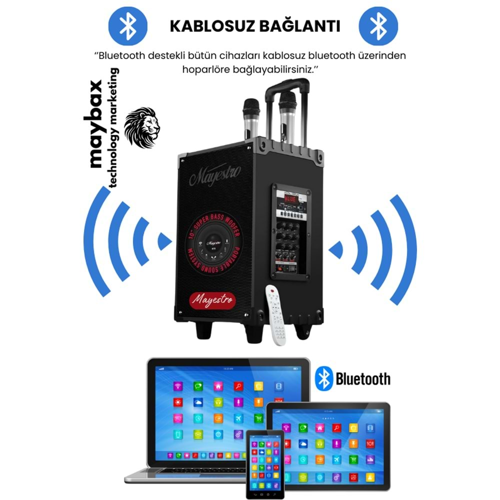 Powerway MT70 Şarjlı Çift Mikrofonlu Hoparlör Karaoke Sistemi Taşınabilir Amfi Bluetooth Hoparlör