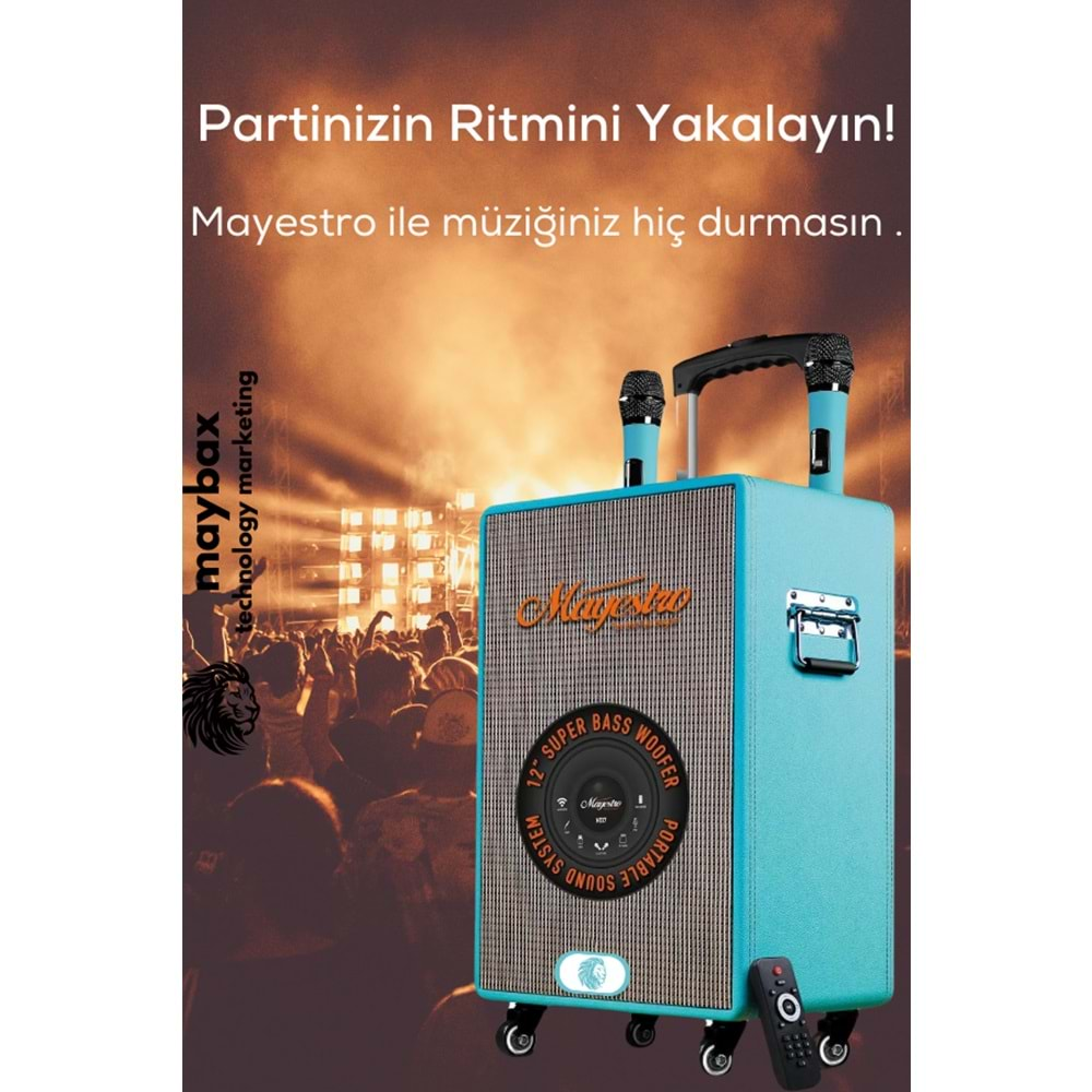 Powerway MTX7 Şarjlı Çift Mikrofonlu Ses Sistemi Karaoke Sistemi Taşınabilir Amfi Bluetooth Hoparlör