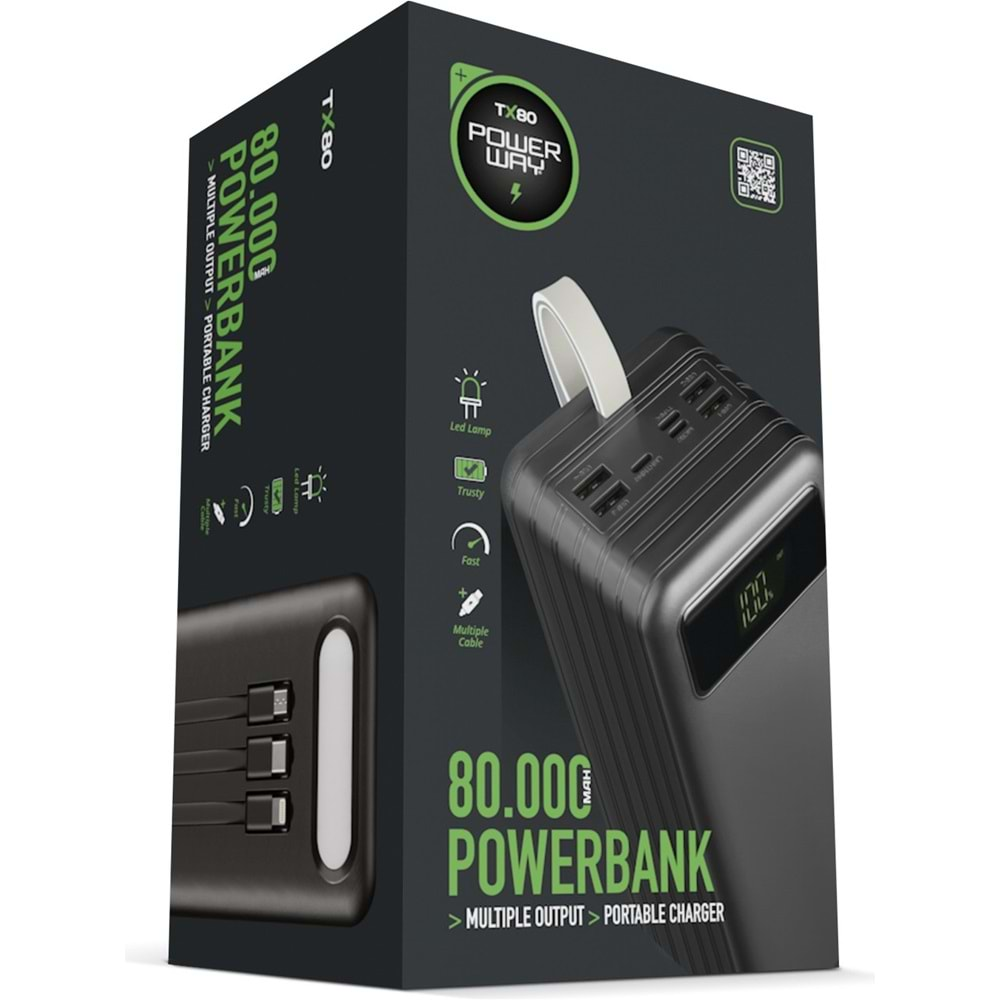 Powerway TX80 80000 mAH Fenerli Taşınabilir Şarj Cihazı Powerbank