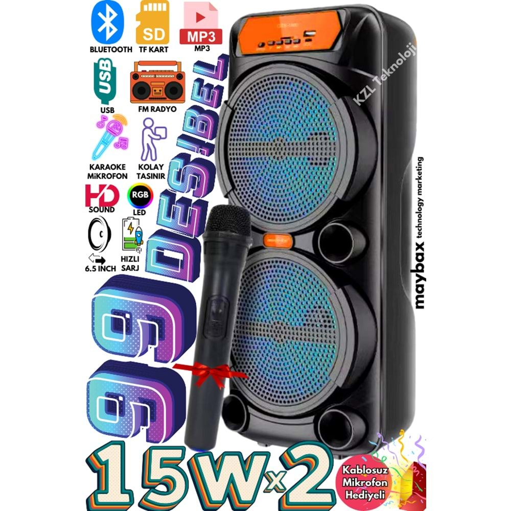 GTS-1880 KABLOSUZ MİKROFONLU IŞIKLI BLUETOOTHT SPEAKER