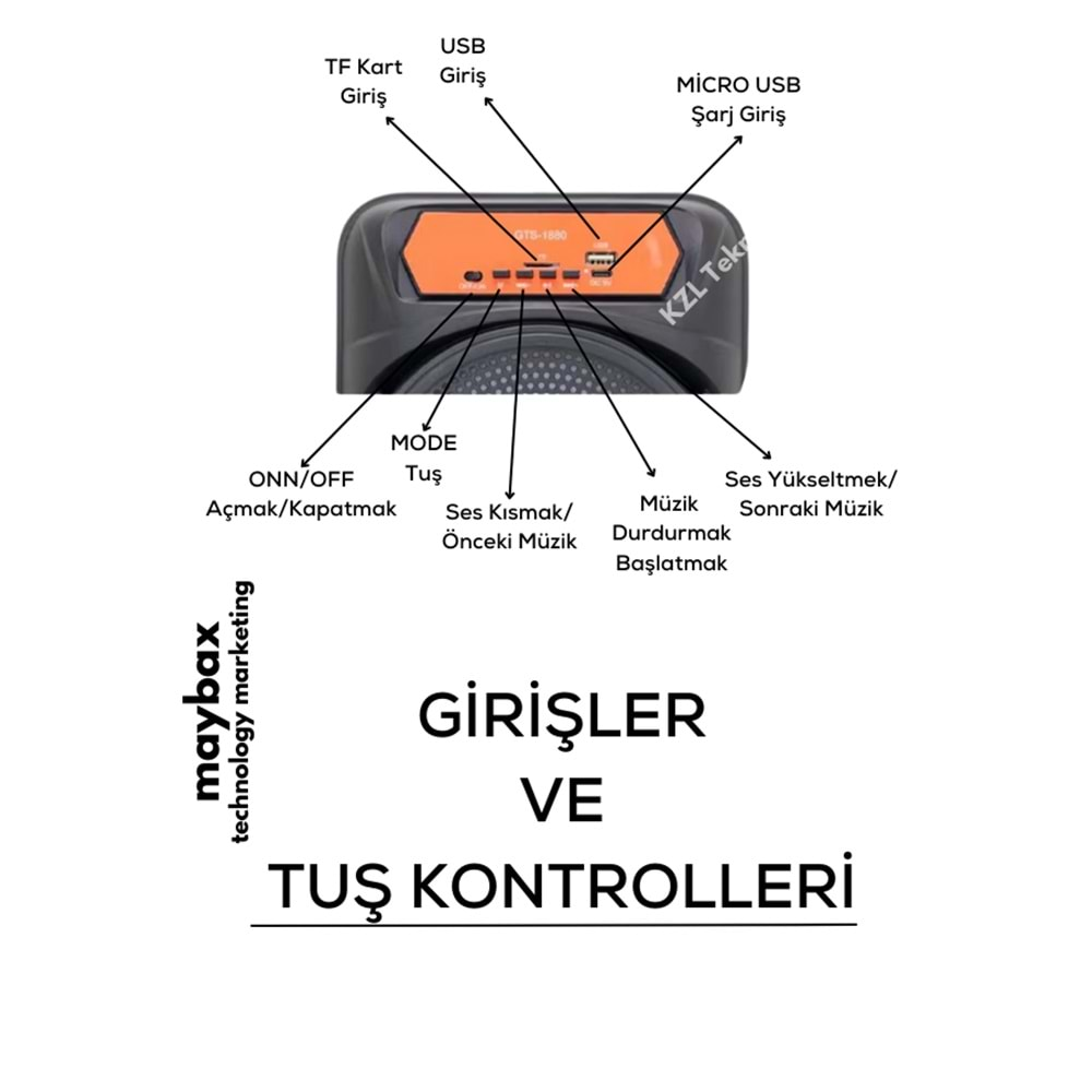 GTS-1880 KABLOSUZ MİKROFONLU IŞIKLI BLUETOOTHT SPEAKER