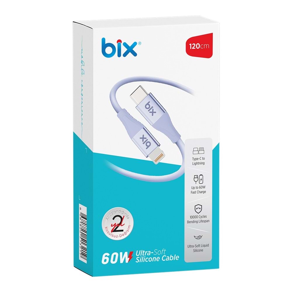 Bix BXSC1CL 60W 1,2mt Type-C den Lightning e Ultra Yumuşak Silikonlu Kablo