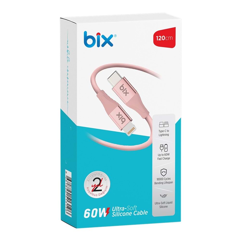 Bix BXSC1CL 60W 1,2mt Type-C den Lightning e Ultra Yumuşak Silikonlu Kablo