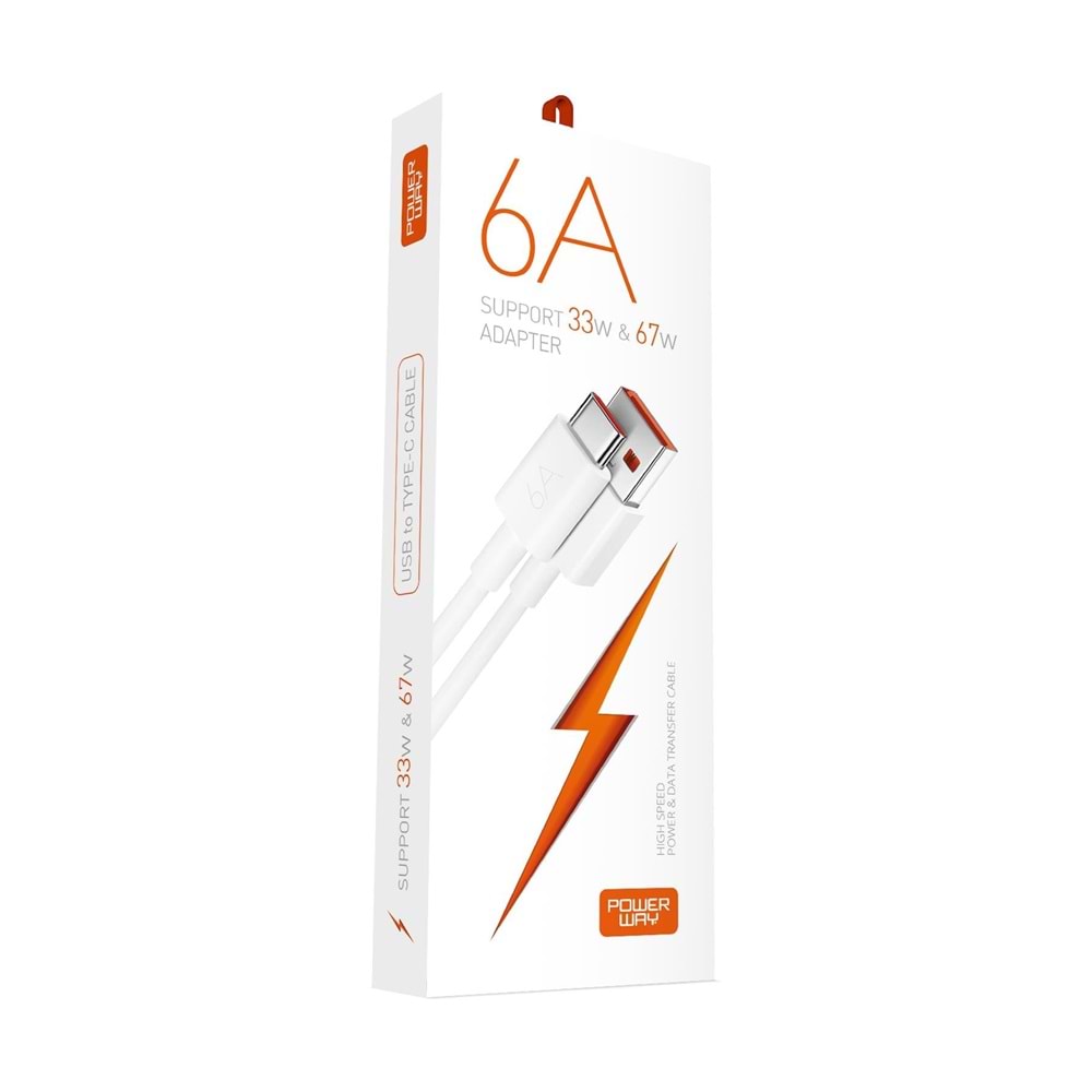 Powerway M6 Type-C To Usb-A Pd 67W 6A Şarj ve Veri Aktarım Kablosu