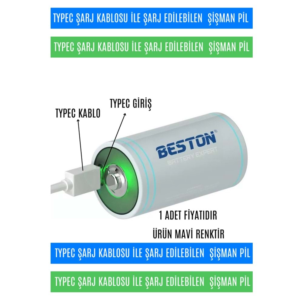 BESTON P2-LID-D Tip Şarj Edilebilir USB-C Şarjlı Pil