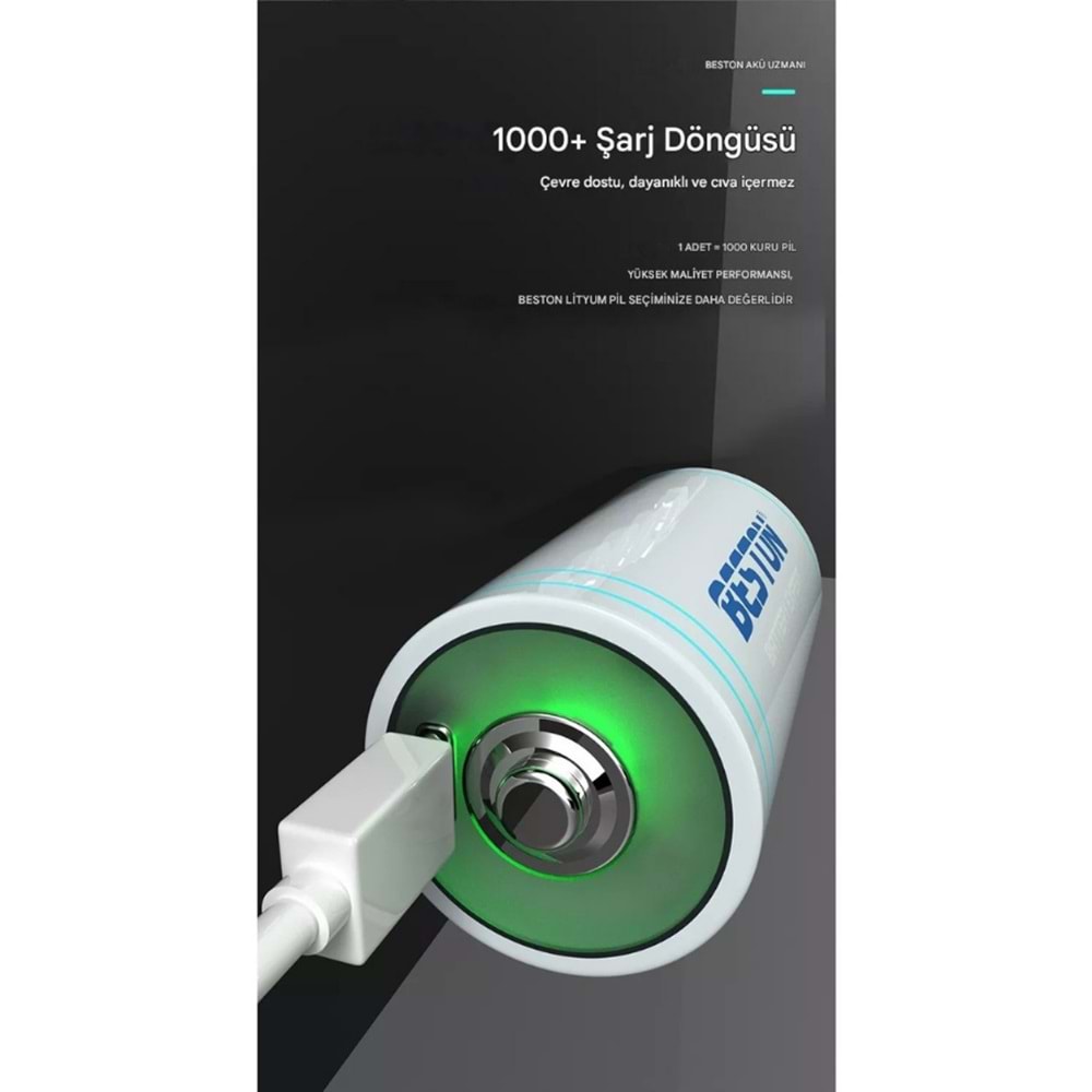 BESTON P2-LID-D Tip Şarj Edilebilir USB-C Şarjlı Pil