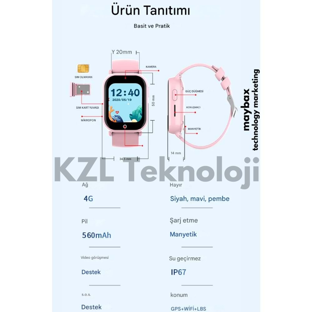 WONLEX KT01 SİM KARTLI 4G GPRS ÇOCUK AKILLI SAATİ