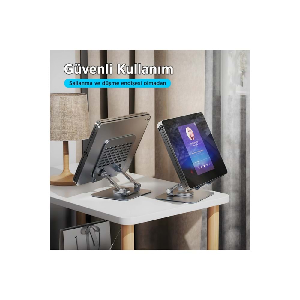 Bix PS01 360° Dönebilen ve Isı Dağılımı Özellikli Katlanabilir Taşınabilir Ergonomik Metal Tablet Standı iPad Tutucu Gr