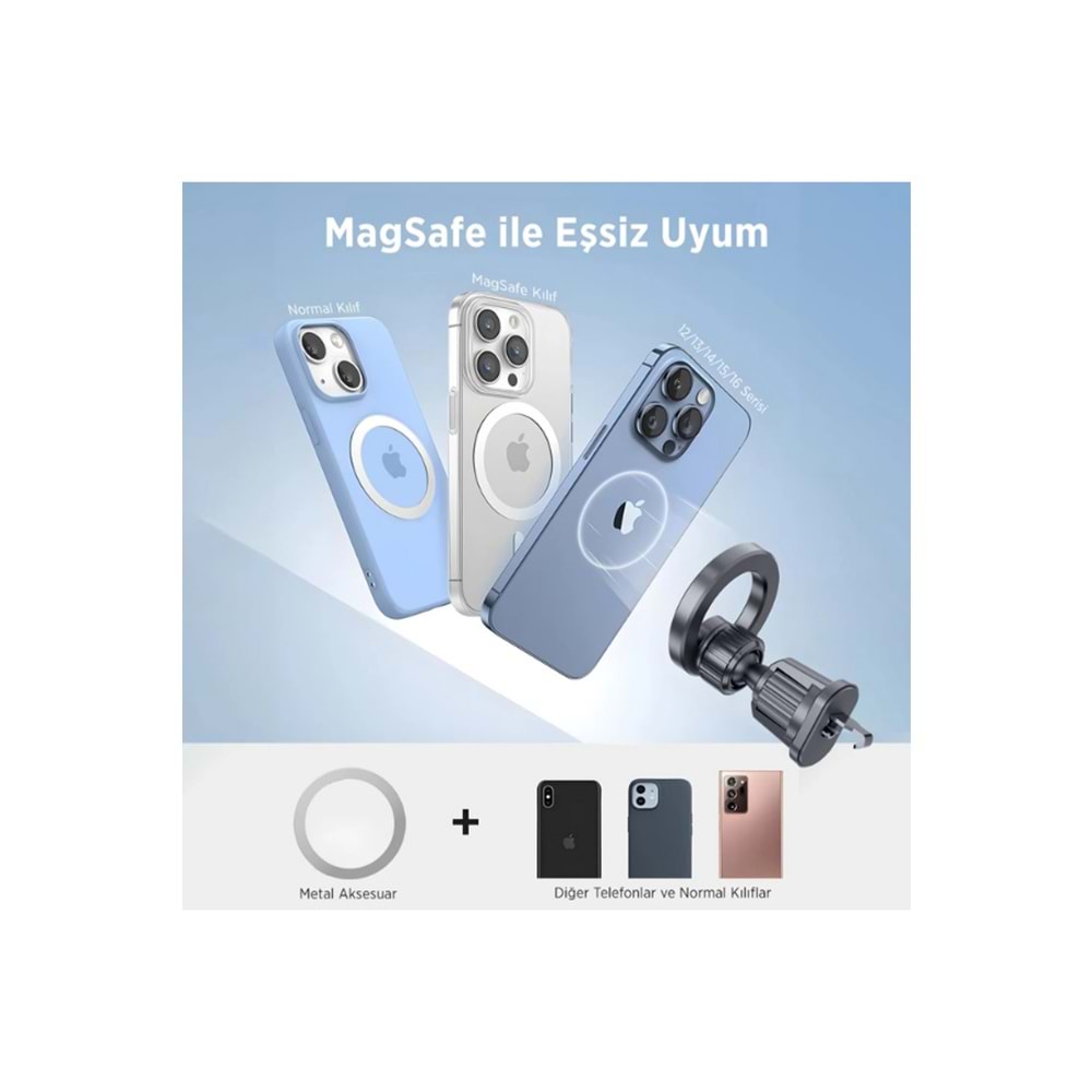 Bix BXCH8 MagLock Manyetik Araç İçi Telefon Tutucu – 360° Ayarlanabilir, Çok Açılı iPhone için Magsafe Destekli Mıknatıslı Halka Tasarım