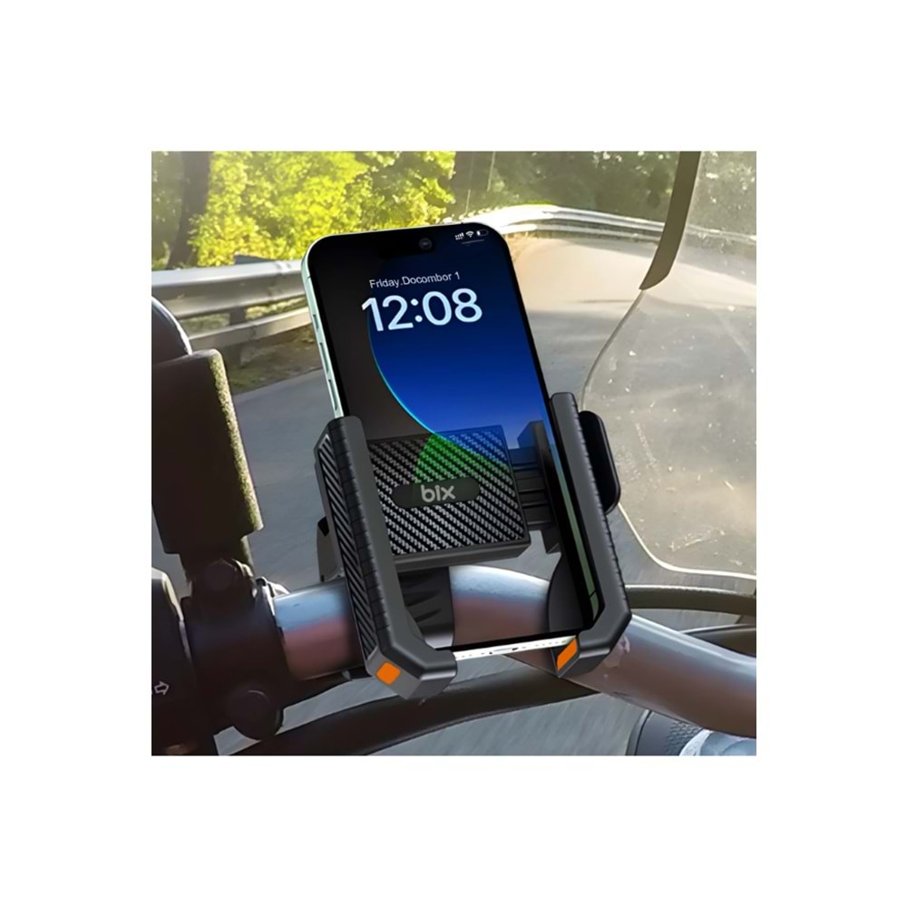 Bix BPH01 Gidon Bağlantılı Bisiklet Motosiklet için Esnek ABS 4-7.8¨ inç Telefon Tutucu 360° Dönebilen Tasarım
