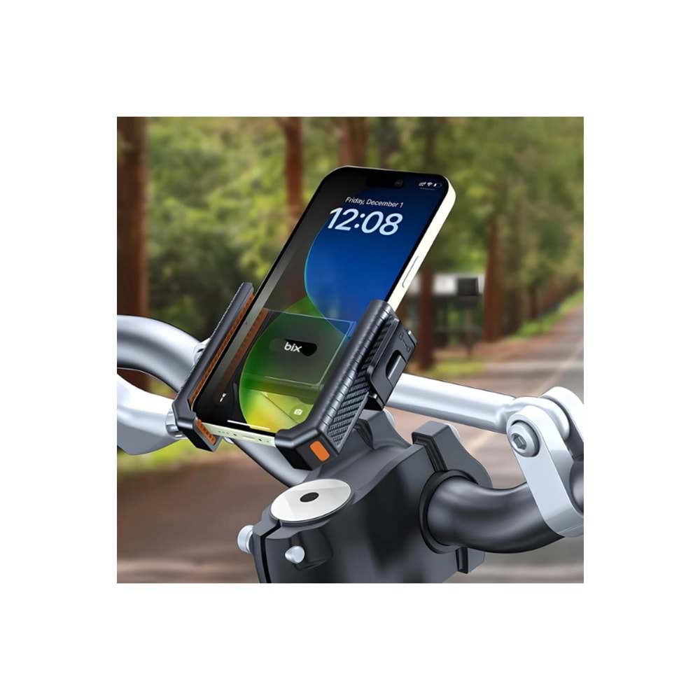 Bix BPH01 Gidon Bağlantılı Bisiklet Motosiklet için Esnek ABS 4-7.8¨ inç Telefon Tutucu 360° Dönebilen Tasarım