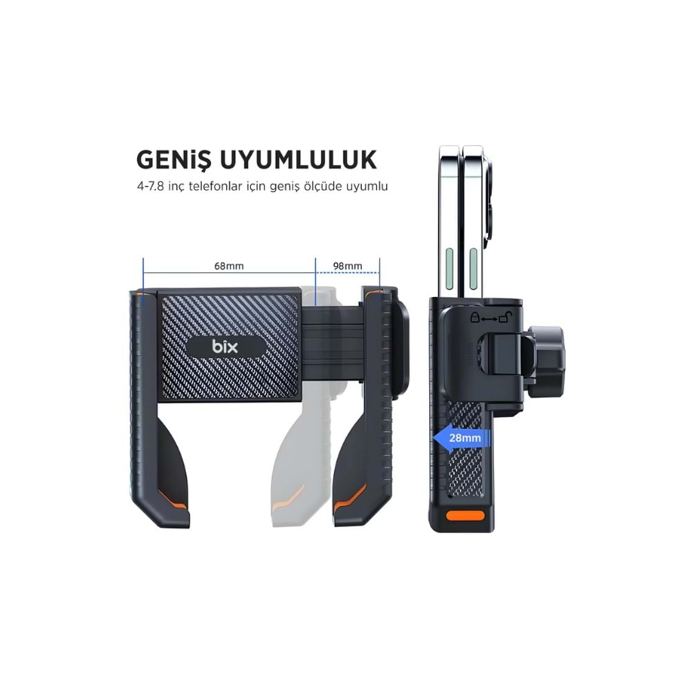 Bix BPH01 Gidon Bağlantılı Bisiklet Motosiklet için Esnek ABS 4-7.8¨ inç Telefon Tutucu 360° Dönebilen Tasarım