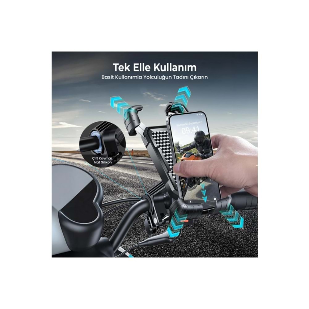Bix BPH02 360° Derece Ayarlanabilen Gidon Bağlantılı Bisiklet Motosiklet için ABS 4-7.8¨ inç Telefon Tutucu