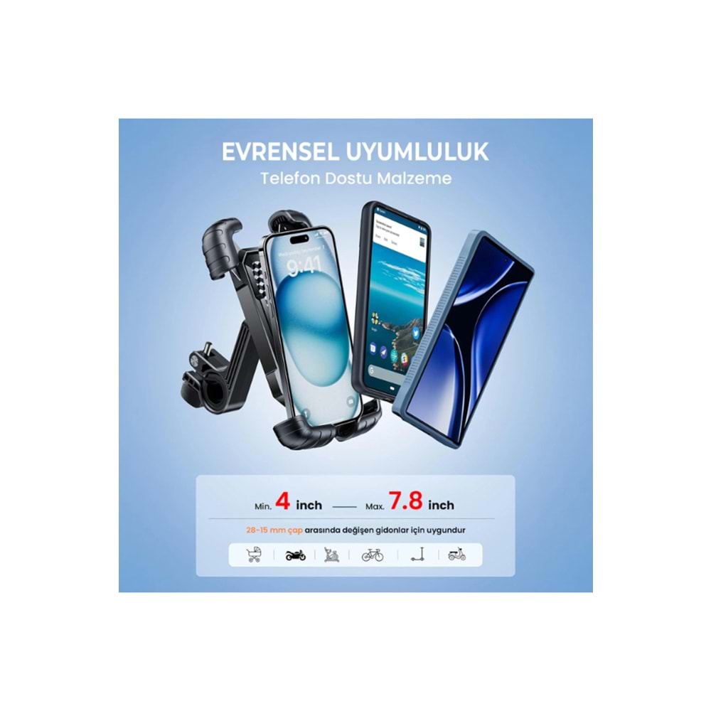 Bix BPH02 360° Derece Ayarlanabilen Gidon Bağlantılı Bisiklet Motosiklet için ABS 4-7.8¨ inç Telefon Tutucu