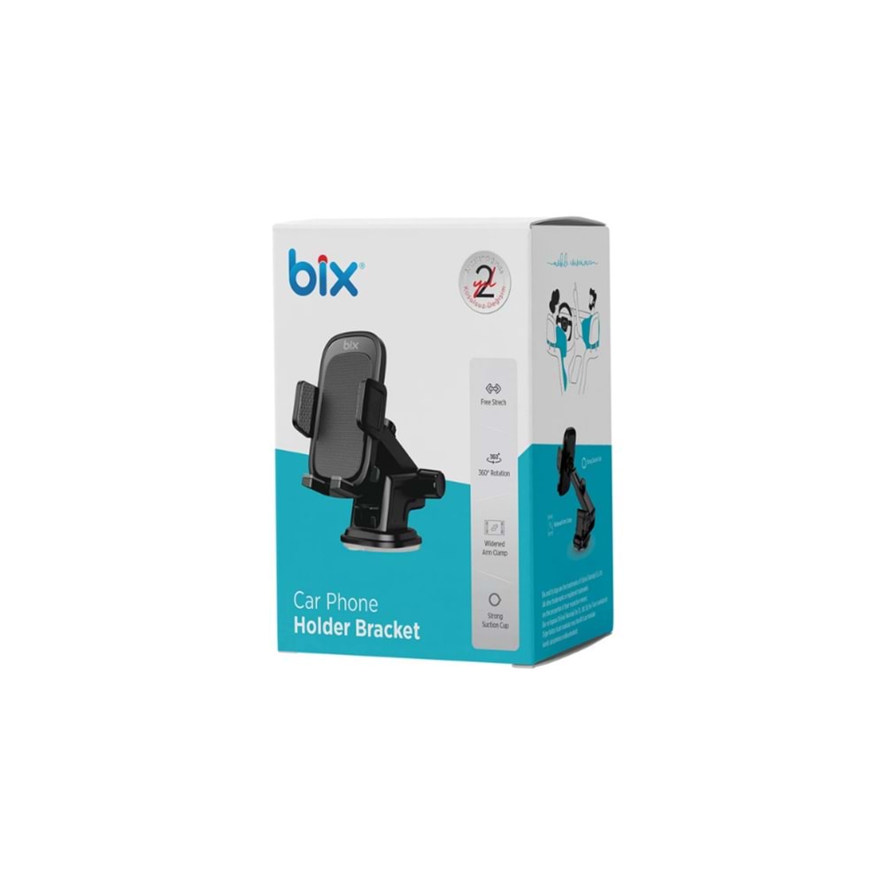 Bix BXCH4 Torpido Üstü, Cam, Ön Panel için Ayarlanabilir 360 Derece Araç içi Vantuzlu Telefon Tutucu Siyah
