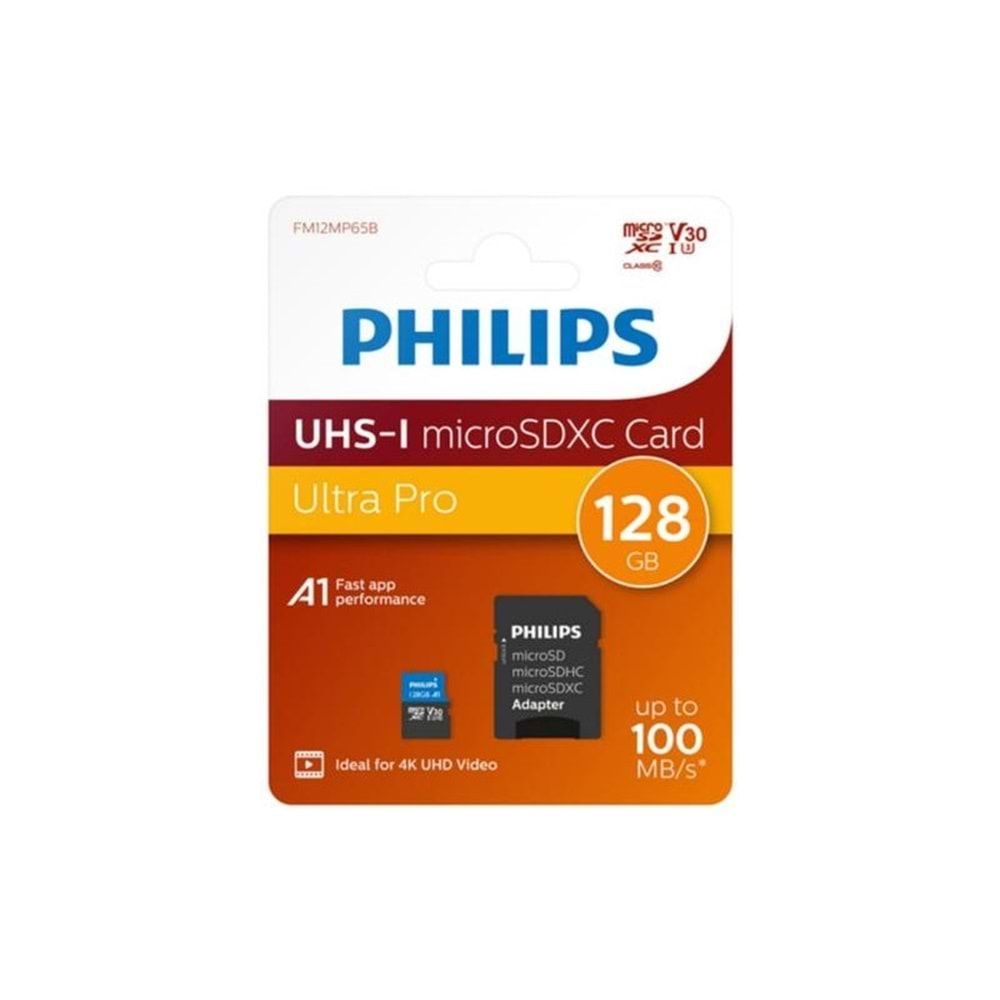Philips Card 128 Gb Micro SDXC Class 10, UHS-I U3 Adapter, 4K FM12MP65B