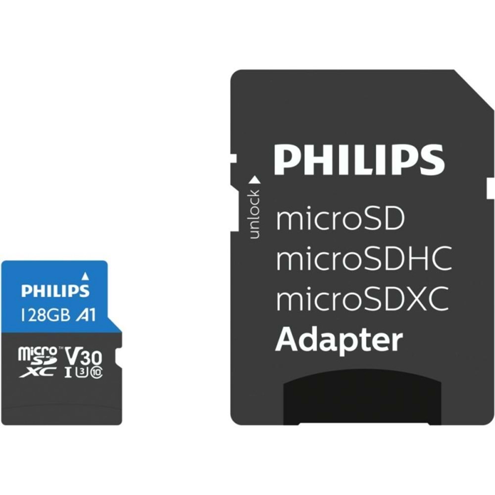 Philips Card 128 Gb Micro SDXC Class 10, UHS-I U3 Adapter, 4K FM12MP65B