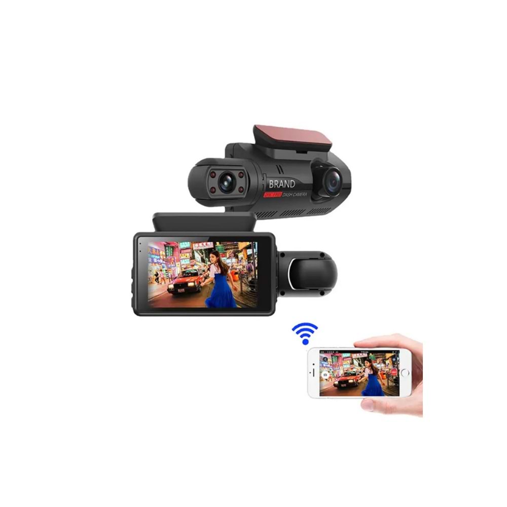 A68 ÇİFT LENS ARAÇ İÇİ DİKİZ GPRS DASHCAM Wİ-Fİ ARABA KAMERASI