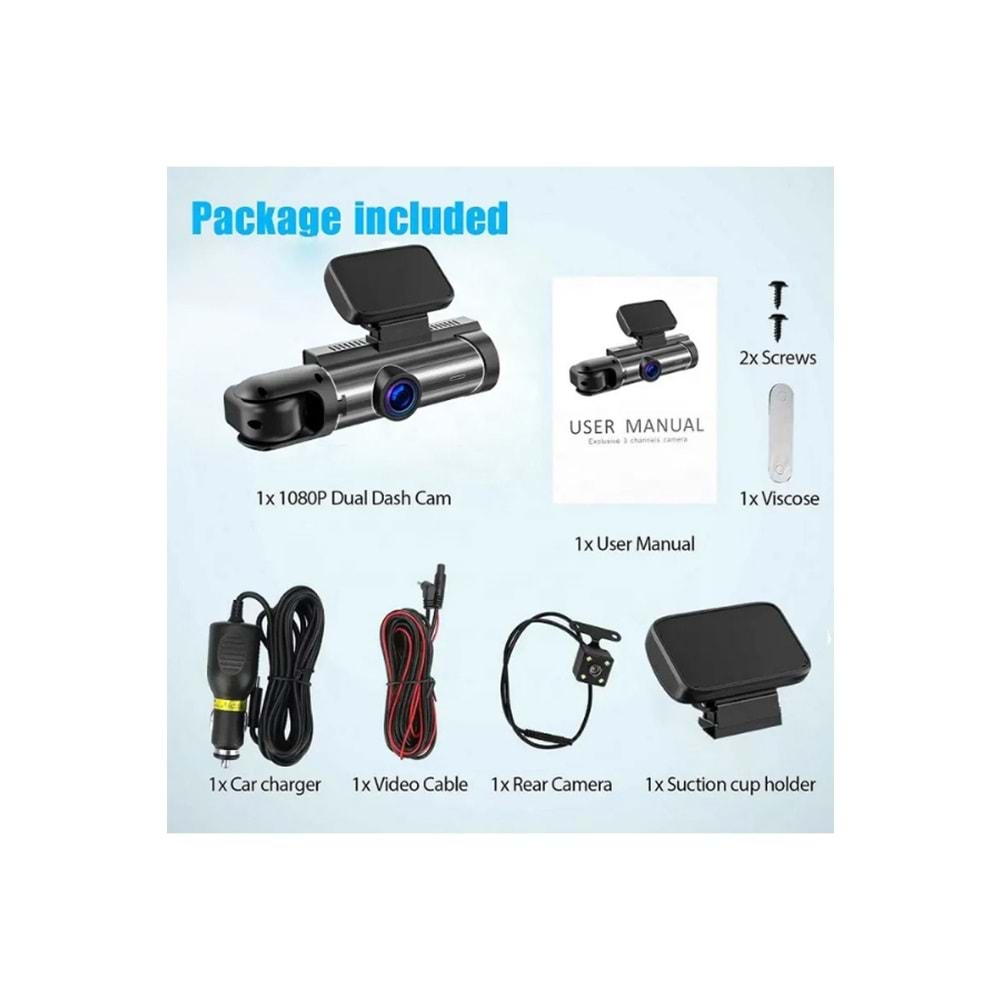 M8 1296P ÇİFT LENS ARAÇ İÇİ DİKİZ GPRS DASHCAM Wİ-Fİ ARABA KAMERASI