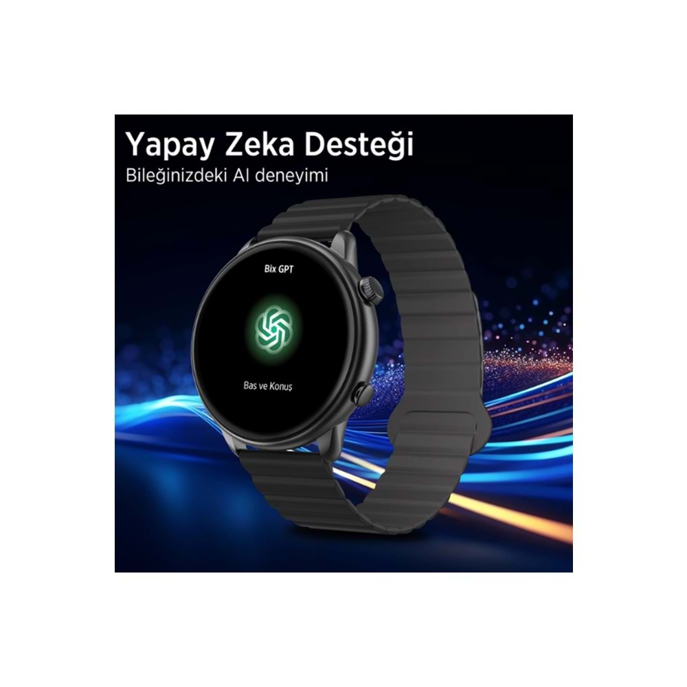 Bix SW02AI 1.43” AMOLED Ekran, Bluetooth 5.2 Telefon Görüşme ve ChatGPT Destekli IP68 Suya Dayanıklı Sağlık Takibi Tansiyon Nabız Ölçer Özellikli iOS & Android Uyumlu Akıllı Saat Siyah-Gri
