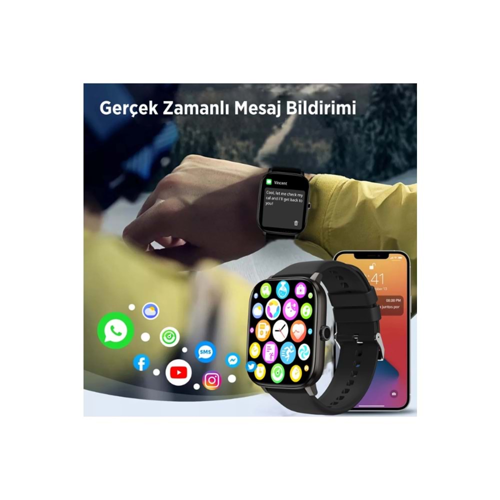 Bix SW03 2.01” TFT Geniş Ekran, Spor Sağlık Takibi ve Bluetooth 5.2 Telefon Görüşme Özellikli IP67 Suya Dayanıklı iOS Android Uyumlu Akıllı Saat