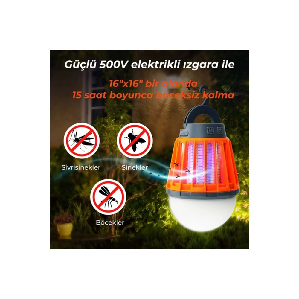 Bix KL01 Açık ve Kapalı Alanlar için Şarj Edilebilir Sivrisinek Kovucu Kamp Lambası, Ultraviyole LED Elektronik Zapper, Taşınabilir Fenerli, IPX6 Su Geçirmez Böcek Kovucu