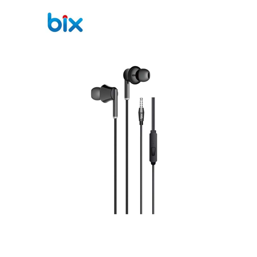 Bix HF01A 14mm Extra Bass Özellikli Mikrofonlu 3.5mm AUX Kulak içi Kulaklık Siyah/Beyaz