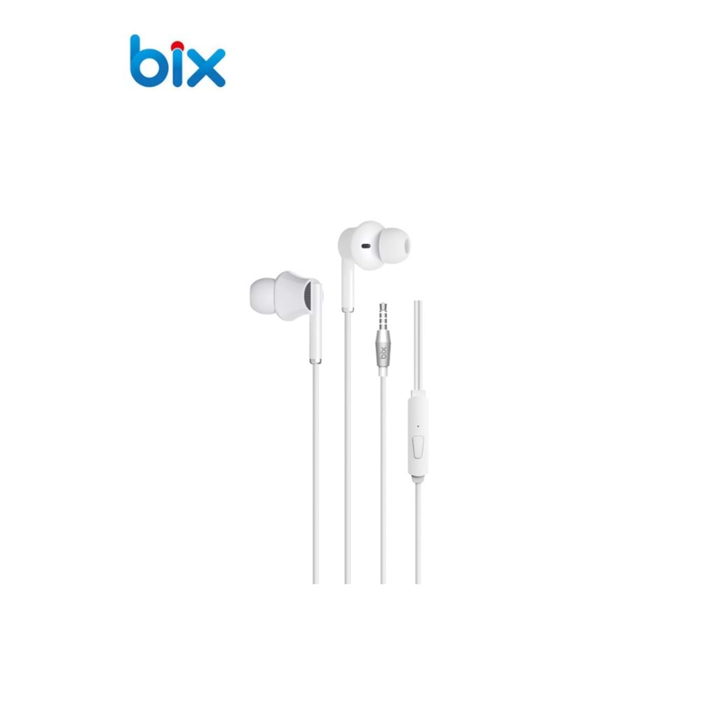 Bix HF01A 14mm Extra Bass Özellikli Mikrofonlu 3.5mm AUX Kulak içi Kulaklık Siyah/Beyaz