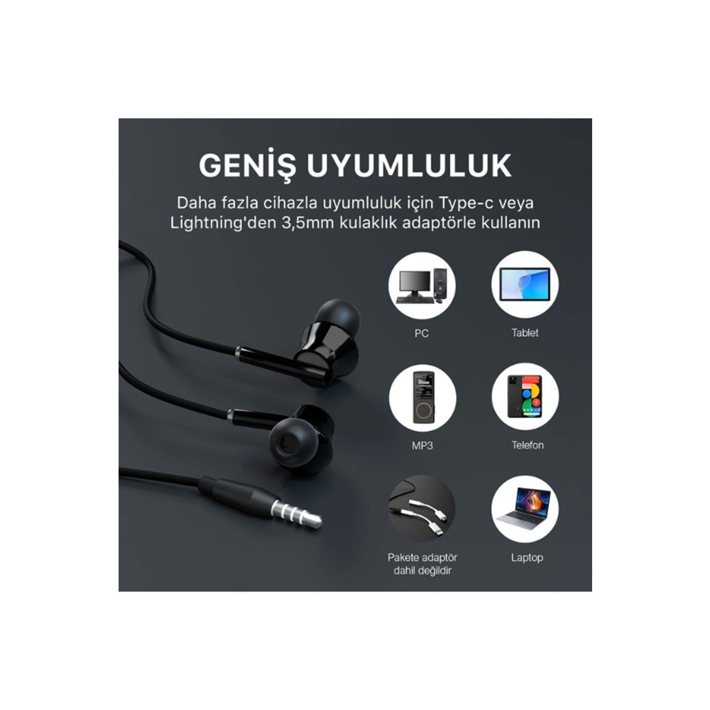 Bix HF01A 14mm Extra Bass Özellikli Mikrofonlu 3.5mm AUX Kulak içi Kulaklık Siyah/Beyaz