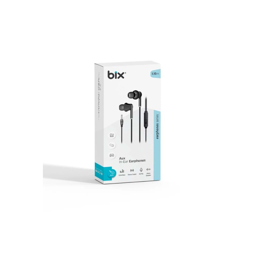Bix HF01A 14mm Extra Bass Özellikli Mikrofonlu 3.5mm AUX Kulak içi Kulaklık Siyah/Beyaz